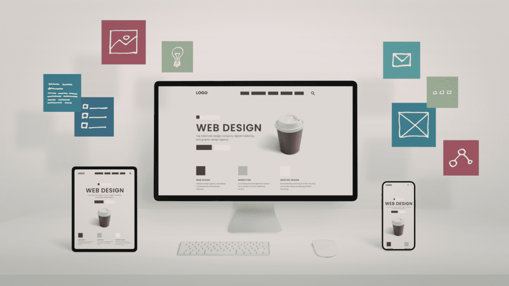Website Design for Small Businesses by Deacon Solutions featuring clean layout with branding, marketing elements, and responsive screens