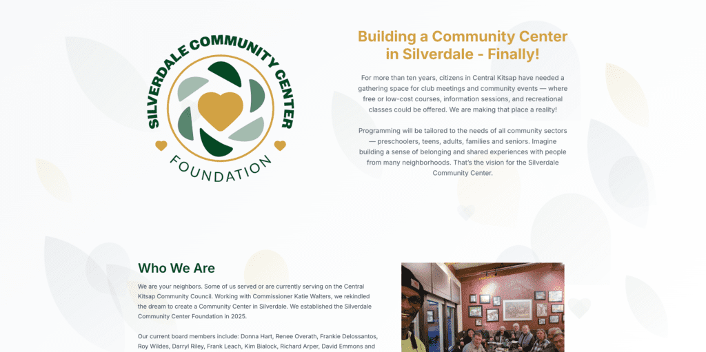Silverdale Community Center Foundation landing page for the Kitsap Great Give campaign