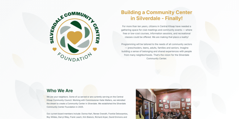 Silverdale Community Center Foundation landing page screenshot for the SCCF case study