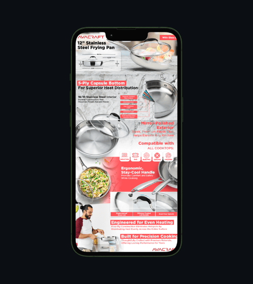 Avacraft Stainless Steel Frying Pan, Amazon A+ Content by Deacon Solutions