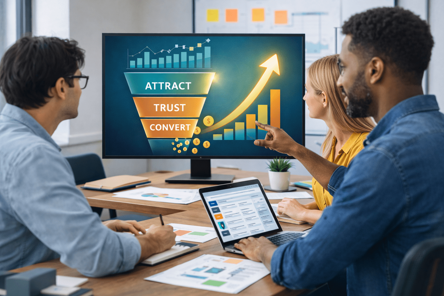 Marketing system funnel strategy from Deacon Solutions showing how businesses attract leads build trust and convert customers through a structured marketing system
