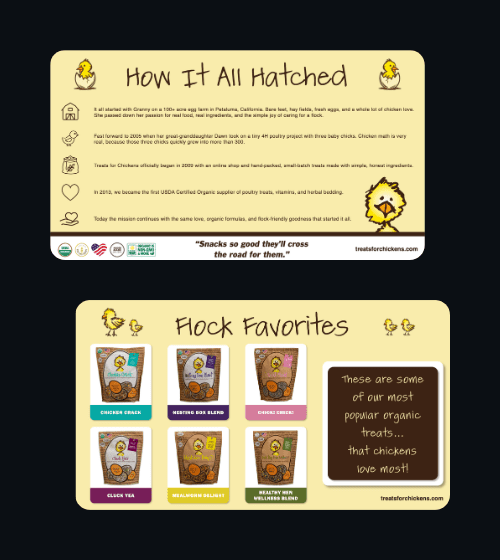 Treats for Chickens Brand Story and Products Slide, designed by Deacon Solutions