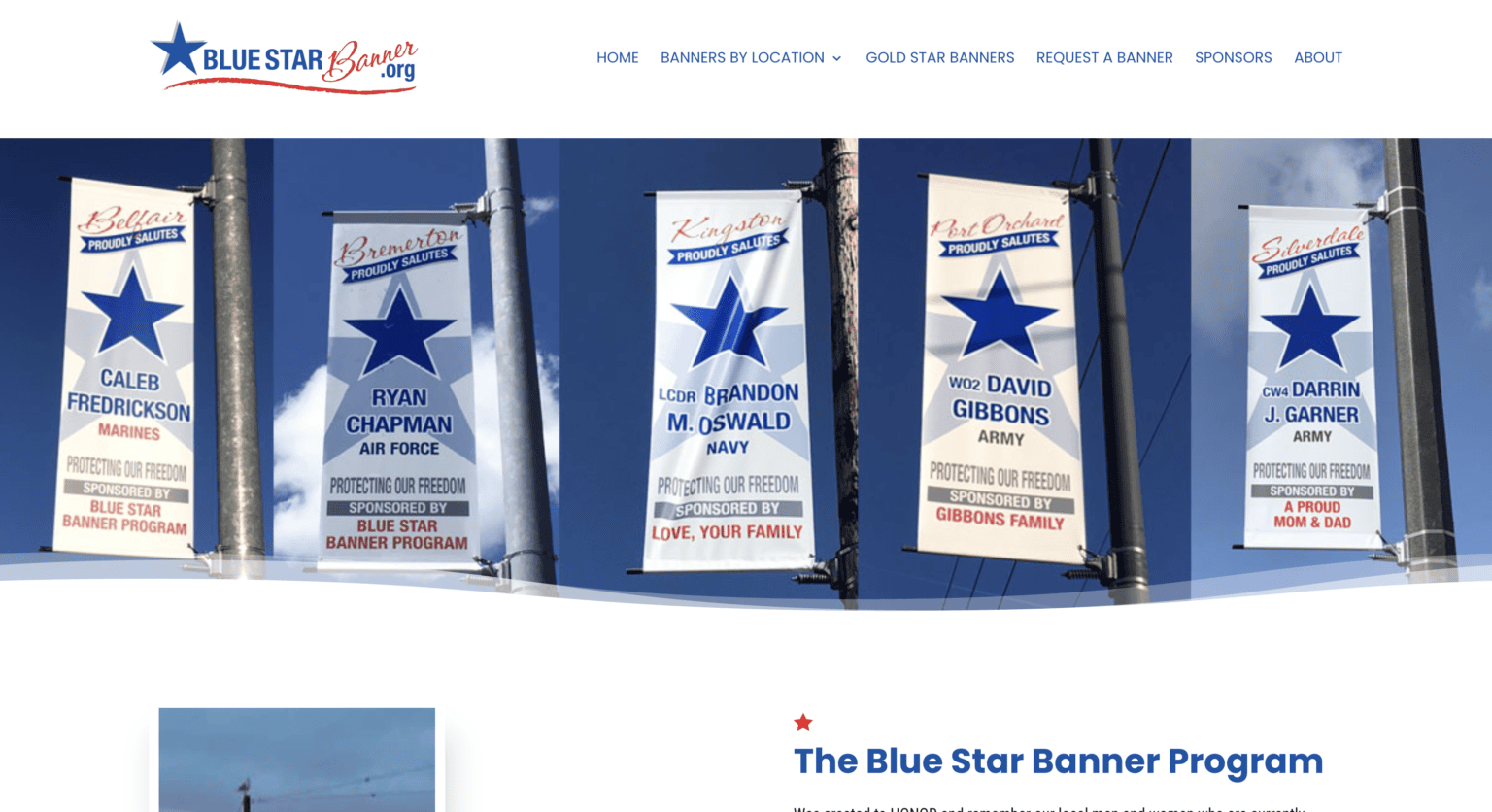 Blue Star Banner Program website screenshot featured in the Deacon Solutions case studies
