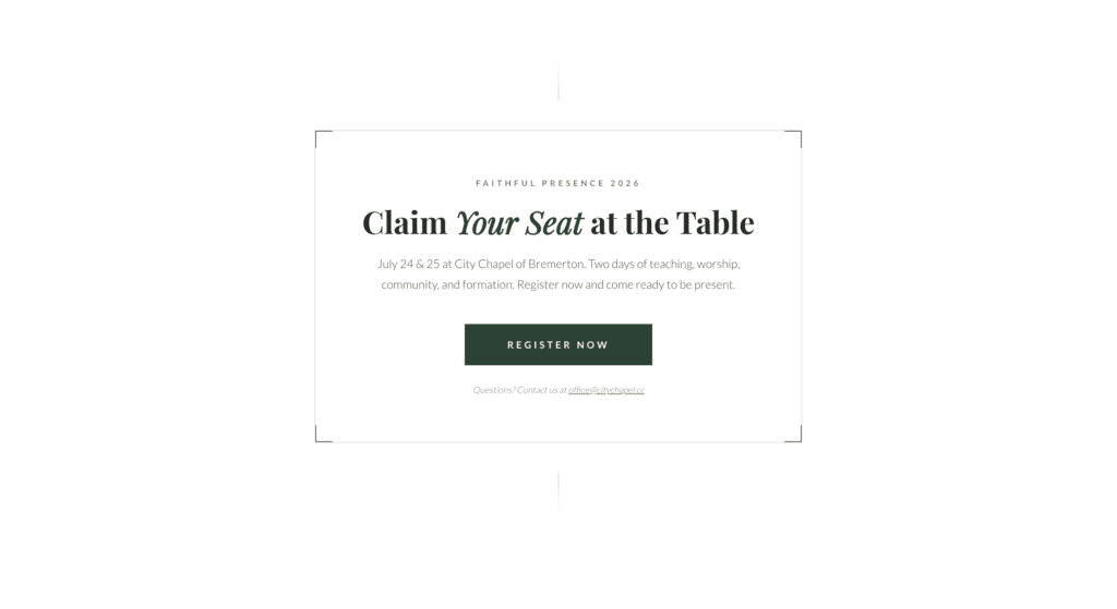 Faithful Presence conference call to action section screenshot from the landing page